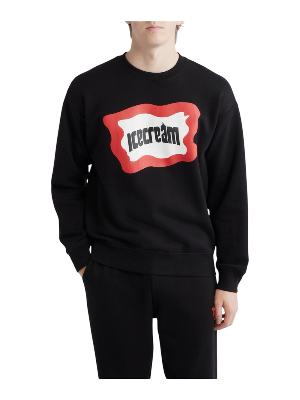 Icecream Black Crewneck with Red and White Logo Graphic